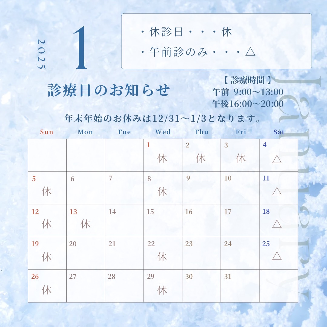 1月の診療日のお知らせ