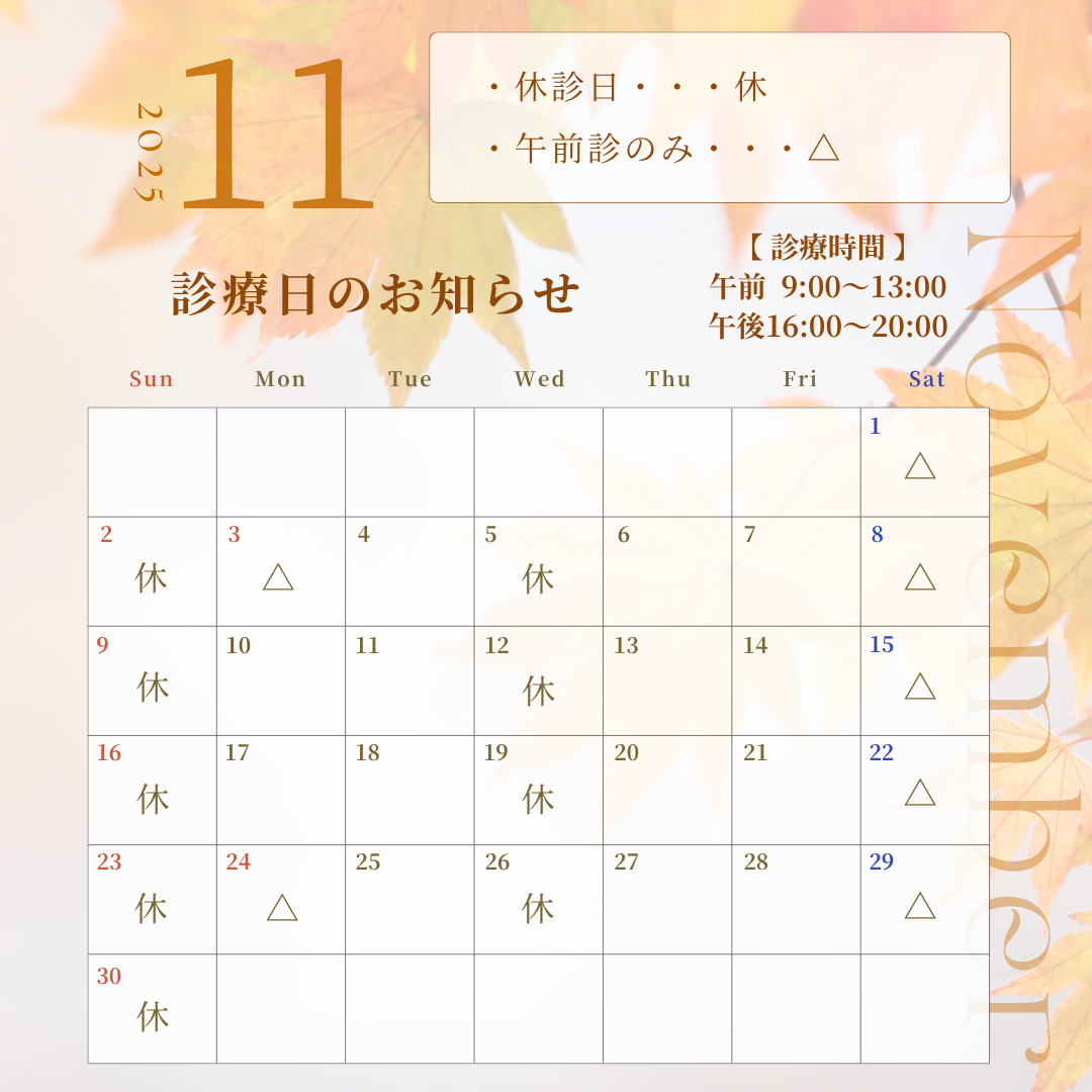 11月の診療日のお知らせ